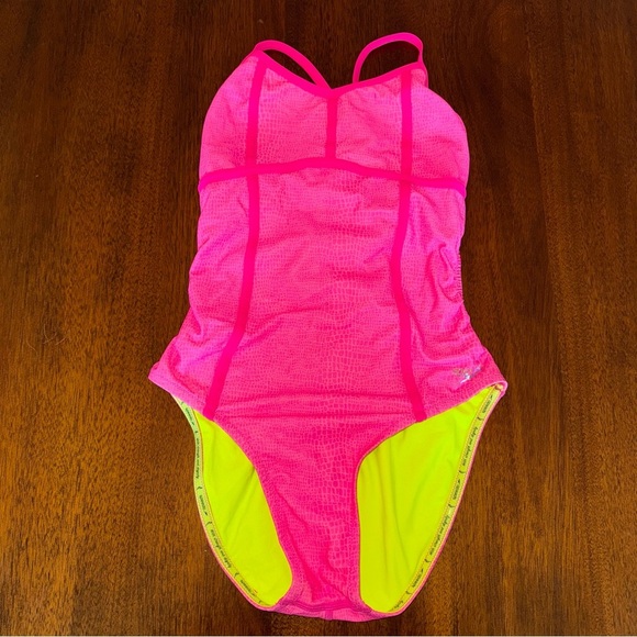Speedo Other - Speedo Missy Franklin Tie-back One Piece Swimsuit Pink Reptile Print Size 10